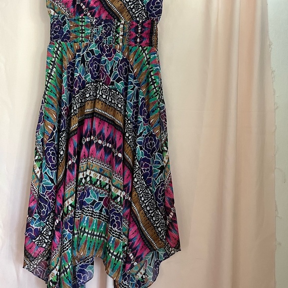 Blue and Pink Asymmetrical Wrap Sundress - Picture 6 of 7